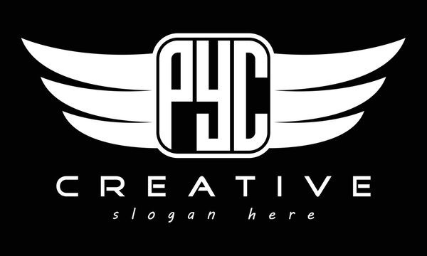 PYC three Letter wing minimalist creative concept icon eagle symbol professional logo design, Vector template
