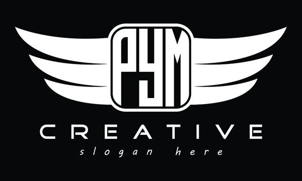 PYM three Letter wing minimalist creative concept icon eagle symbol professional logo design, Vector template