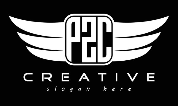 PZC three Letter wing minimalist creative concept icon eagle symbol professional logo design, Vector template