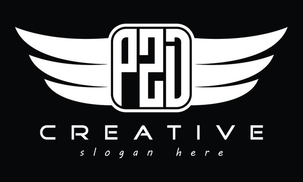 PZD three Letter wing minimalist creative concept icon eagle symbol professional logo design, Vector template