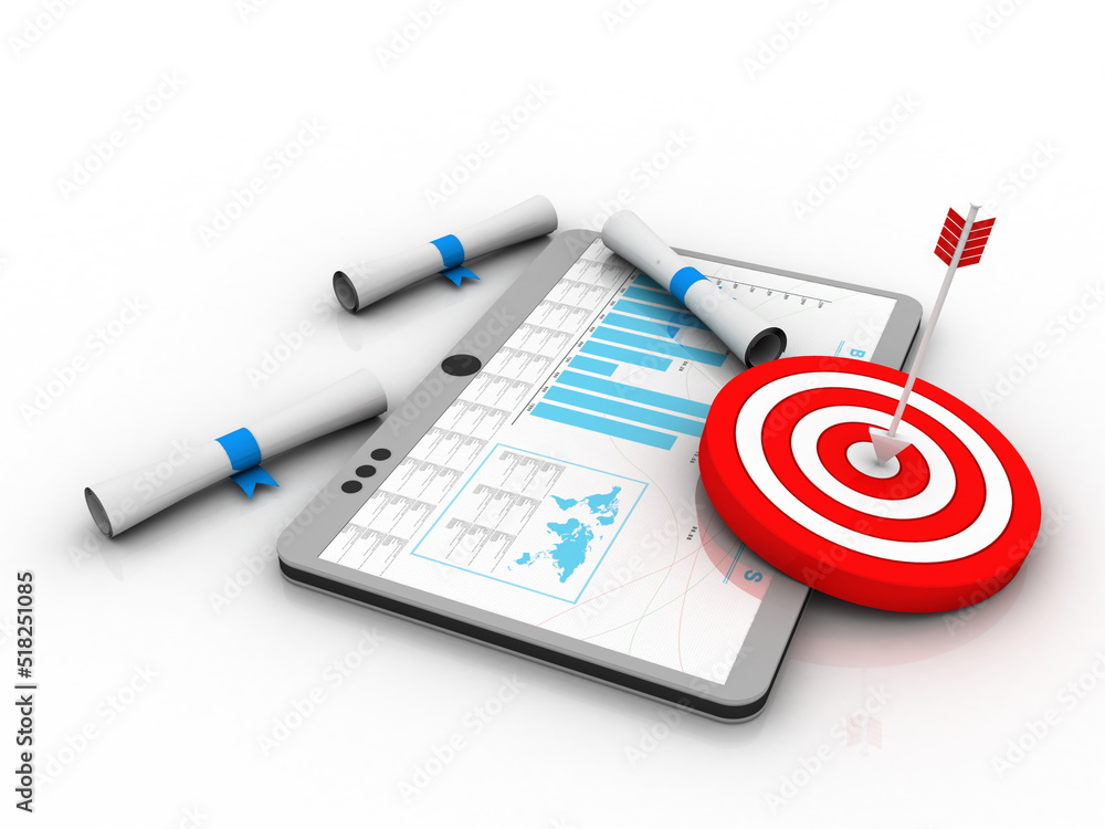 Poster 3d rendering mobile tablet with target