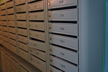 Mailboxes and Lock in Rows at Entrance.