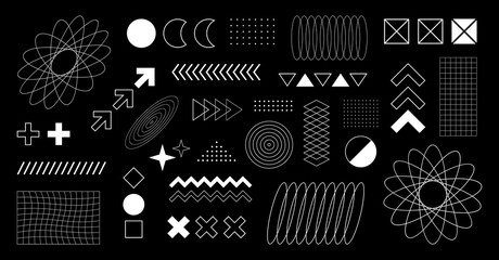 Big set different retro futuristic design elements. Geometric abstract elements. Retro 80s style design elements. Vector illustration