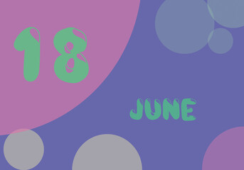 18 june day of the month in pastel colors. Very Peri background, trend of 2022.