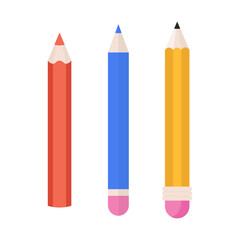 School supplies. Pencil isolated on white background. Flat vector illustration