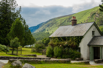 Fototapeta na wymiar National Park information office in Glendalough, County Wicklow, Ireland on a sunny summer day in the glacial valley