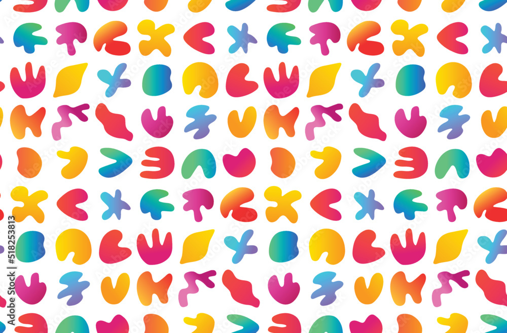 Poster seamless pattern background with simple colorful organic shapes, liquid gradient stains. geometric i