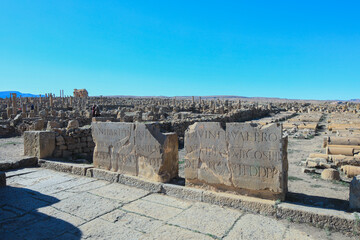 View to the Ruins of an Ancient Roman city Timgad also known as Marciana Traiana Thamugadi in the...