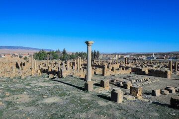 View to the Ruins of an Ancient Roman city Timgad also known as Marciana Traiana Thamugadi in the...