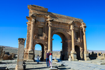 View to the Ruins of an Ancient Roman city Timgad also known as Marciana Traiana Thamugadi in the...
