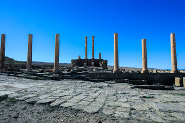 View to the Ruins of an Ancient Roman city Timgad also known as Marciana Traiana Thamugadi in the Aures Mountains, Algeria