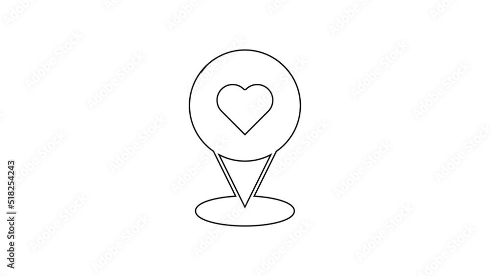 Poster black line map pointer with heart icon isolated on white background. valentines day. love location. 