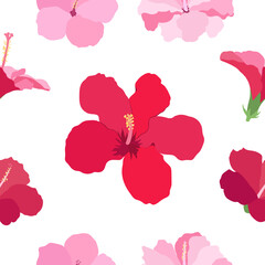 Naklejka premium Beautiful hibiscus flowers Vector set of blooming tropical floral for holiday invitations, greeting card and fashion design Tropicania and exoticism