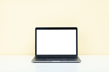 Fototapeta premium Concept of workplace, laptop with empty screen