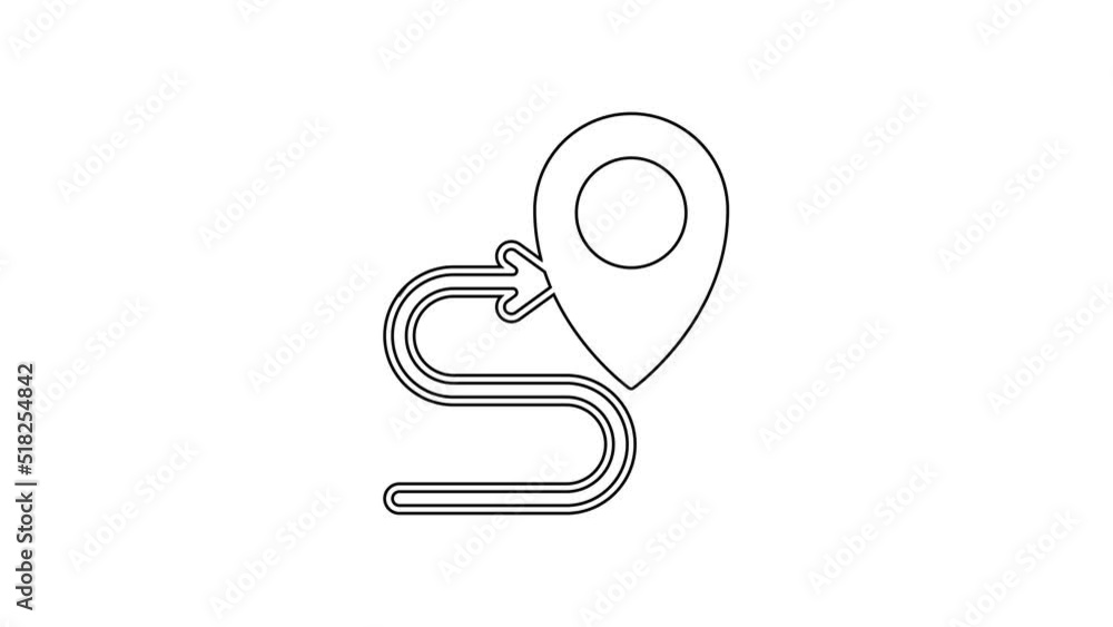 Poster black line route location icon isolated on white background. map pointer sign. concept of path or ro