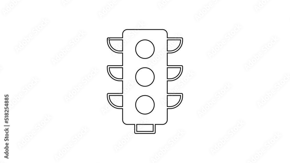 Wall mural black line traffic light icon isolated on white background. 4k video motion graphic animation