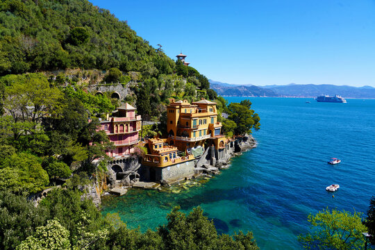 Portofino aerial panoramic view Genoa, Italian Riviera