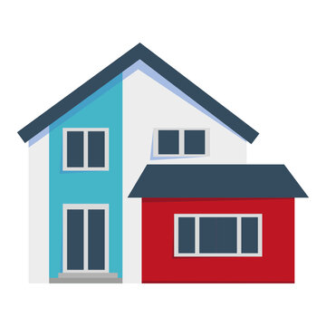 Flat icon with house. Cartoon style. Small house. Vector illustration. stock image.