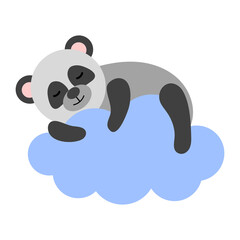 Cartoon panda sleeps on a cloud. Good night, lullaby theme. Vector isolated on a white background.