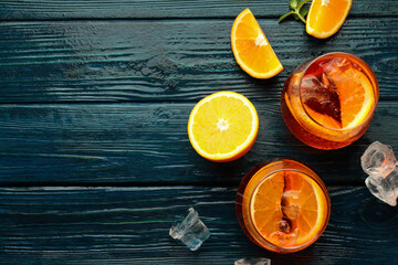 Concept of summer cocktail, Aperol Spritz, space for text