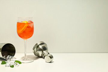 Concept of summer cocktail, Aperol Spritz, space for text