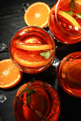 Concept of summer cocktail, Aperol Spritz, top view