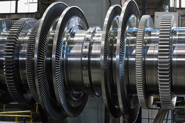 New rotor of powerful steam turbine in plant workshop © nordroden