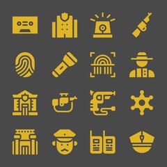 police web icons. Tape and Police station, Rifle and Detective symbol, vector signs