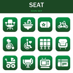 seat icon set. Vector illustrations related with Desk chair, Sink and Ticket