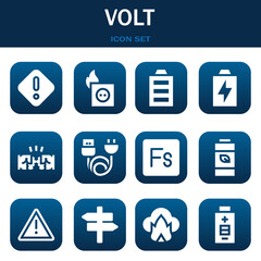 volt icon set. Vector illustrations related with Danger, Plug and Full battery