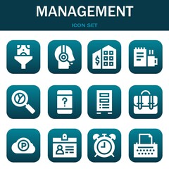 management icon set. Vector illustrations related with Funnel, Customer service and Tax office