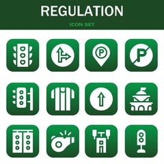 regulation icon set. Vector illustrations related with Traffic light, Traffic signal and Parking sign