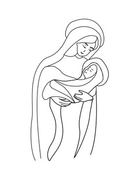 Madonna and child Jesus - doodle isolated illustration