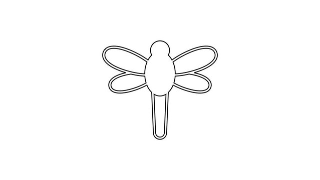 Black line Dragonfly icon isolated on white background. 4K Video motion graphic animation