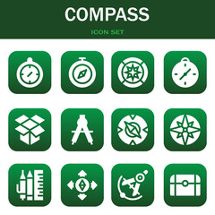 compass icon set. Vector illustrations related with Compass, Compass and Wind rose