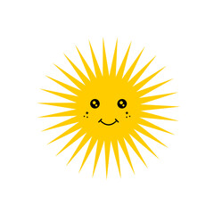 Cute Happy smile sun character icon isolated on white background
