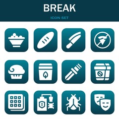 break icon set. Vector illustrations related with Fruit bowl, Bread and Knife