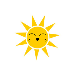 Cute Happy smile sun character icon isolated on white background