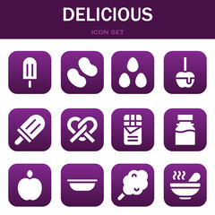 delicious icon set. Vector illustrations related with Popsicle, Candy and Candies