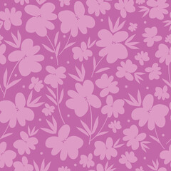 Simple vintage pattern. light pink  flowers,  leaves and dots. dark pink background. Fashionable print for textiles and wallpaper.