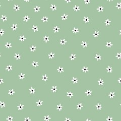Simple vintage pattern. small white flower. light green  background. Fashionable print for textiles and wallpaper.