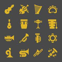 orchestra web icons. Fiddle and Cello, Tambourine and Xylophone symbol, vector signs