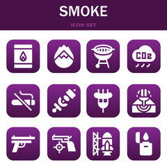 smoke icon set. Vector illustrations related with Matchbox, Forest fire and Bbq