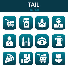 tail icon set. Vector illustrations related with Shopping cart, Spray and Package