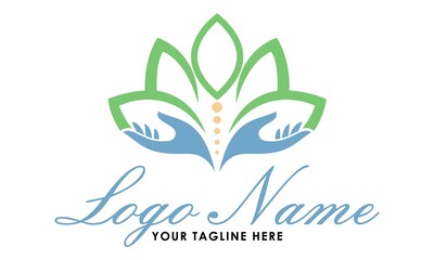 Blue and Green Abstract Hand Eco Leaf Nature Yoga Logo Design