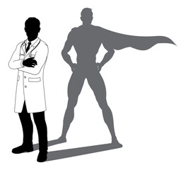 Superhero Doctor With Super Hero Shadow Silhouette