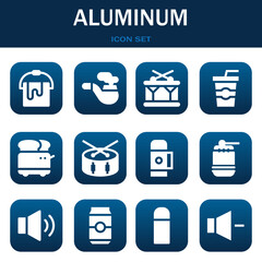 aluminum icon set. Vector illustrations related with Bucket, Pipe and Drum