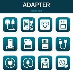 adapter icon set. Vector illustrations related with Cable, Socket and Socket
