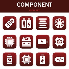 component icon set. Vector illustrations related with Battery, Battery and Center alignment