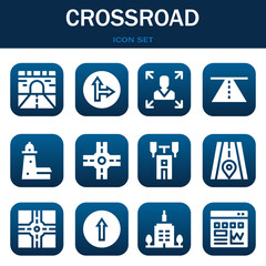 crossroad icon set. Vector illustrations related with Road, Traffic signal and Decision making